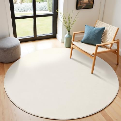SHACOS Creme Teppich Rund 160 cm Fellteppich Kunstfell Teppich Flauschig Weicher Wohnzimmerteppich Waschbar Teppiche Anti-Rutsch-Rückseite, Felloptik, Für Fußbodenheizung geeignet