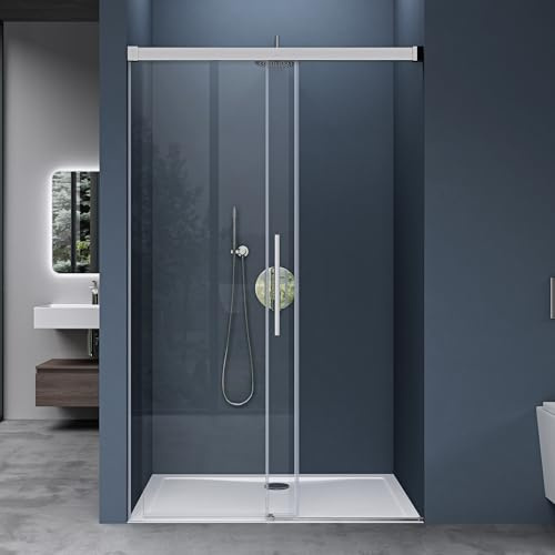 doporro Duschtür Nischentür 120x195cm ESG-Sicherheitsglas mit Soft-Close | Duschkabine aus Klarglas inkl. Nanobeschichtung | Duschabtrennung mit Chrom Rahmen | Teramo12K