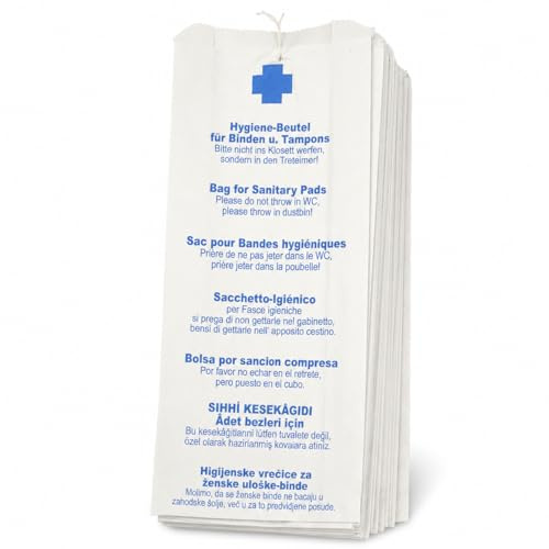 Theracaso Hygienebeutel aus Recyclingpapier – gefädelt zum Aufhängen | Damen Hygienebeutel für Tampons, Binden & Slipeinlagen | Plastikfrei & umweltfreundlich (100 Hygienebeutel)