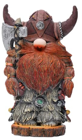 Vikings Axe Warriors Gnome Statue - 19x11x8cm Nordics Resin Figurine, Exquisite Home Decor Outdoor Lawn Ornament | Norse Victor Dwarf Sculpture for Garden Patio Yard Mythology Display Art Piece