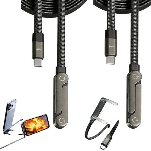 Dowwnel 240W Fast Charge Cable with Stand, Built-in Adjustable Phone Holder,USB C to USB C Charger Cable Charging Cable, Braided Type-C Cable with Foldable Stand, 480Mbps Data Sync, 5ft/1.5m (2-Pack)