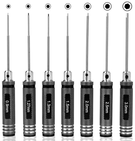 7-Piece Hex Screwdriver Set, 0.9mm 1.27mm 1.3mm 1.5mm 2.0mm 2.5mm 3.0mm RC Allen Wrench Set, for RC Helicopter Drone Models Precision Maintenance