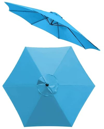 Auvent De Remplacement Pour Parasol De Jardin de 2M 2.7M 3M,Toile de Rechange pour Parasol Déporté d'extérieur 6 Baleines,Protection UV Housse De Rechange parasols(Lake blue,2m/6 ribs)