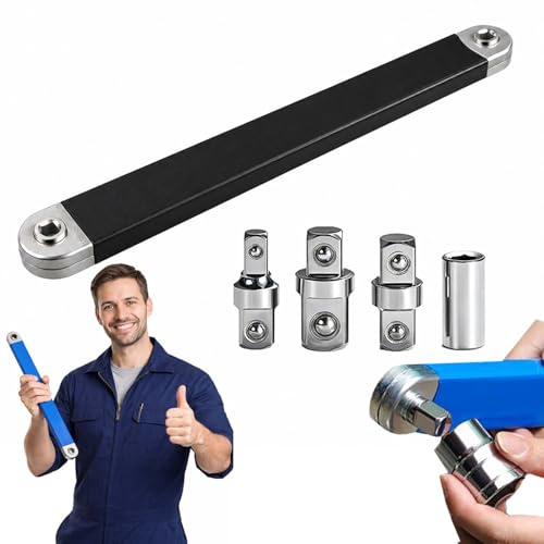 Leyof Anglefix Pro Outil, Anglefix Pro Clé à Cliquet DéPortée, Rallonge Flexible 15,4 Pouces Avec Adaptateurs 1/4, 3/8 Et 1/2, Outil Pour Espaces Difficiles (Noir)