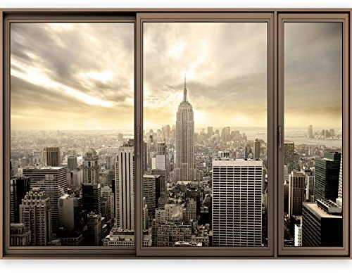 murando - 3D WANDILLUSION 140x100 cm Wandbild - Fototapete - Poster XXL - Fensterblick - Vlies Leinwand - Panorama Bilder - Dekoration - Stadt City New York Panorama