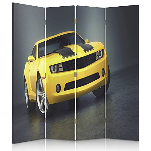 Feeby Frames. Raumteiler, Gedruckten auf Canvas, Leinwand Wandschirme, dekorative Trennwand, Paravent einseitig, 4 teilig (145x150 cm), Auto, Auto, Transport, Automotive, GELB