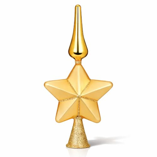 MAGIC Baumspitze Glas 29cm Stern mit Glitter/Tannenbaumspitze Christbaumspitze Weihnachtsbaumspitze Deko