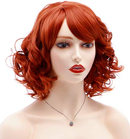 BESTUNG Kurze Bob Glatte Haare Perücken für Frauen Schulter Länge Volle Perücke Natürlicher Honig Rote farbe Mit Perücke Kappe(EINWEG) (wellig)