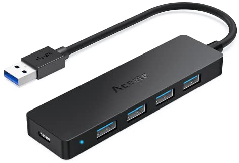Aceele HUB USB 3.0 5 Ports(Avec alimentation), Ultra-Fin avec 4 Ports de données type 3.0, SuperSpeed 5Gb/s, Micro USB Port d'alimentation, pour MacBook Air/Pro, Surface Pro, Dell XPS 15, Flash Drive.