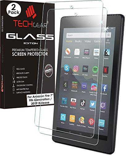 TECHGEAR [2 Pack] Protection Écran en Verre Trempé Compatible avec Tablette Amazon Fire 7 (9ème Génération/2019) - Protecteur d'Écran en Verre Trempé [Dureté 9H] [Anti Rayures] [Sans Bulles]