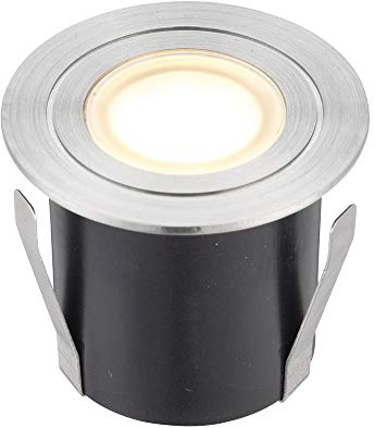 National Lighting HAYZ Round LED Outdoor Garden Walkway Decking Ground Marine Grade Stainless Steel Light Warm White 3000K Uplighter IP67 Rated - Ideal for Coastal Areas