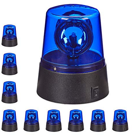 10 x LED Blaulicht, Rundumleuchte mit drehendem Reflektor, Partybeleuchtung zum Hinstellen, batteriebetrieben, blau
