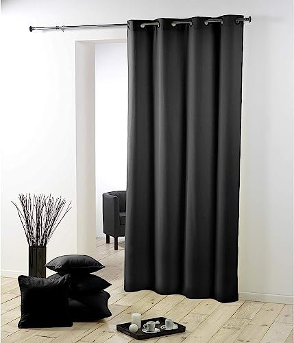 Douceur d'Intérieur Ösenvorhang, Metall, 140 x 260 cm, Polyester, einfarbig, Schwarz