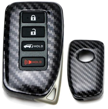 iJDMTOY Gloss Finish Black Carbon Fiber Pattern Hard Shell Key Fob Cover Case, Compatible with 2nd Gen Lexus is ES GS RC NX RX LX 200 250 350 4-Button Smart Key Fob