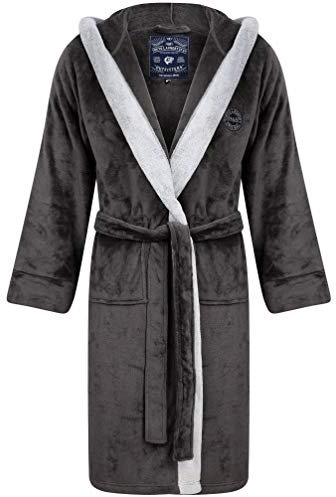 Tokyo Laundry Men's Soft Fleece Hooded Two Tone Dressing Gown - Dark Grey - M