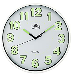 MPM Quality Lumini Wall Clock - Wanduhr mit lumineszenz, Quarz-Uhrwerk Sweep, Weiß/Grün, Wand-Deko ∅ 247x45 mm, Runde Design Wanduhr Modern für Wohnzimmer, Küche, Büro, Schlafzimmer, für jeden Raum