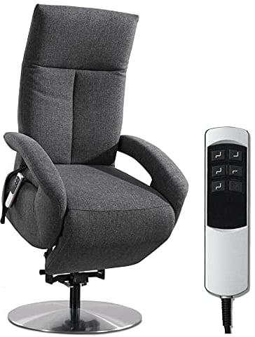 CAVADORE TV-Sessel Tirol / Fernsehsessel mit Aufstehhilfe, elektrisch verstellbarer Relaxfunktion / 2 E-Motoren / 74 x 112 x 82 / Strukturstoff: Grau