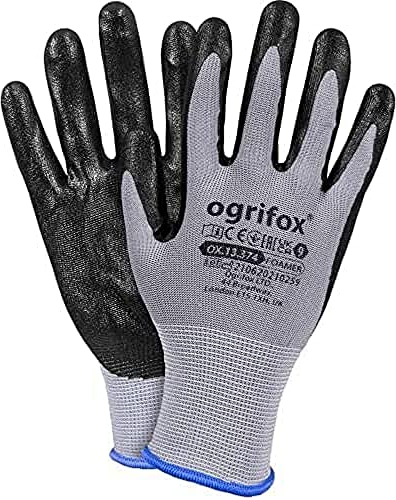 Ogrifox Nitrilhandschuhe, Schutzhandschuhe Ox.13.374 Foamer, Grau-Schwarz, 10 Größe, 120 Paar