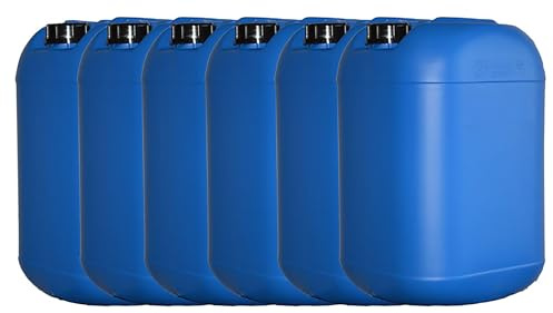 6 x Blue 25 Litre Square Round Jerry Can with Tamper Evident Cap Water Storage for Camping and Caravanning