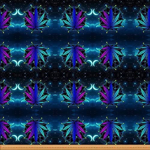 Cannabisblättern Stoff Meterware Bohemian Mandala Dekorationsstoff Marihuana Unkraut Blatt Möbelstoff Galaxie Sternenhimmel Trippy Wasserdichter Stoff Blau Violett 92 x 150 (HxB)