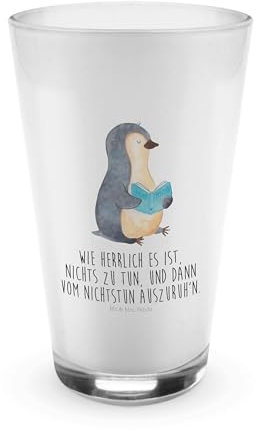 Mr. & Mrs. Panda Latte Macchiato Glas Pinguin Buch - Geschenk, Urlaub, Freizeit, kaffeeglas, milchkaffee, Cocktailglas, Wasserglas, Lesen
