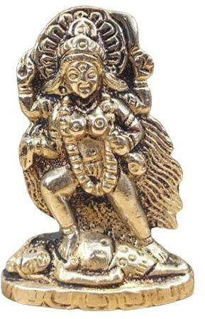 Maa Mahakali Statue Idol aus Messing, 6,3 cm – Antik-Finish, Hindu-Göttin Idol auf Shiva, kraftvolle Kali Mata Murti für Zuhause, Tempel, Puja, Vastu, spirituelle Dekoration, indische Mahakali Devi