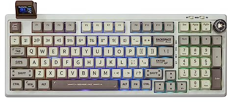 EPOMAKER RT100 97 Tasten Dichtung BT5.0/2.4G/USB-C Mechanische Gaming-Tastatur mit anpassbarem Display, Drehregler, Hot Swappable Sockel, 5000mAh Akku für Win/Mac (Flamingo Switch)