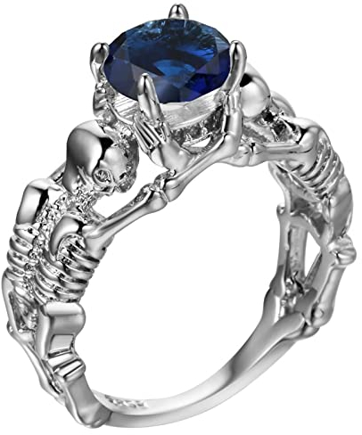 Silber Ringe Totenkopf, Ring Damen Cool Weiß Vergoldet 54 Zirkonia Modeschmuck Cocktail Party Elegant Jahrestag Geschenk
