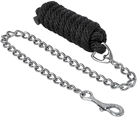Start Hard PP Führstrick mit Kette 2m, Anbindestrick Karabinerhaken, Pferdestrick Länge 295 cm viele Farben (Schwarz, Karabinerhaken)