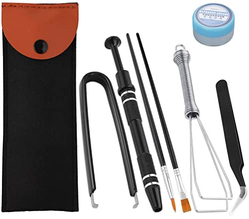 HEGAPOJA Keyboard Remover Tool Kit-7-Piece Set, Keycap Puller Include 5g Keyboard Lube, Switch Puller, Lubricating Pen, Cleaning Brush, Tweezers, 4-Jaw Gripper, and Key Cap Puller
