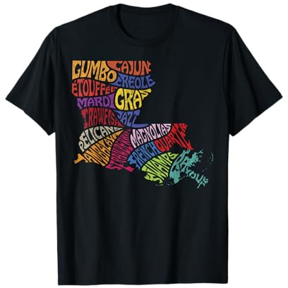 Louisiana State Map Tee Mardi Gras Creole Cajun Culture T-Shirt