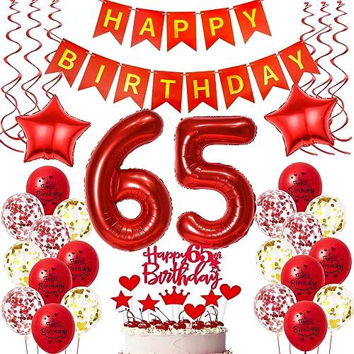 Deko 65. Geburtstag frauen Rot,Geburtstagsdeko 65 jahre frauen Luftballons 65 Geburtstag dekoration Rot,Folienballon 65 Geburtstag deko frauen Rot Tortendeko 65 Geburtstag frau deko rot