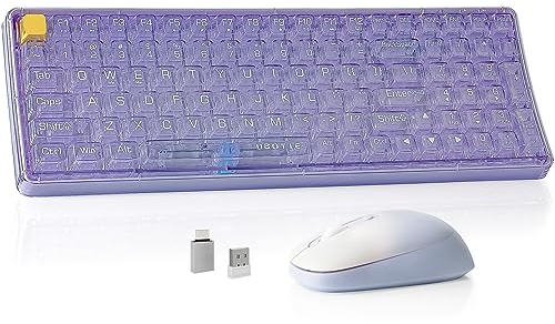 Kabellose transparente Tastatur und Maus, UBOTIE Violett, 100 Tasten, 2,4 GHz, USB-Empfänger, Tastatur-Maus-Set mit einstellbarer optischer DPI-Maus für PC, Laptop, Tablet