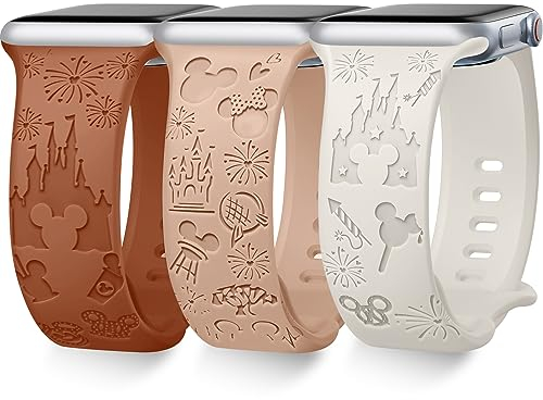 Towsnails 3 unidades compatibles con Apple Watch de la serie 38 mm, 40 mm, 41 mm, 42 mm, 44 mm, 45 mm, 49 mm, bonito patrón de pulsera de silicona suave para iWatch Serie 9/8/7/6/5/4/3/2/1/SE/Serie2