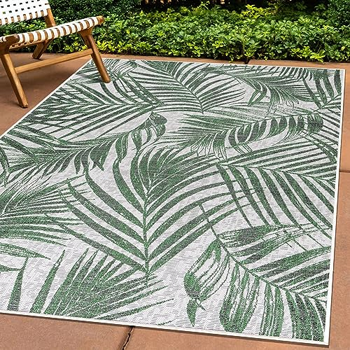 Carpettex Outdoor Teppich Wetterfest 240 x 340 cm Sisal Optik Grün - Ideal für Balkon, Garten, Terrasse und als Küchenteppich - In&Out Teppich Waschbar, Flachgewebe, Pflegeleicht, Palmen Design