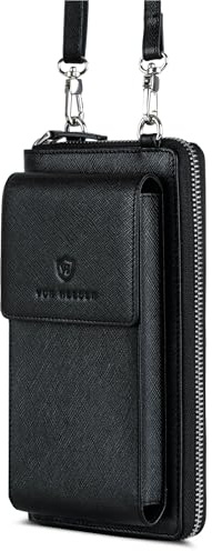 VON HEESEN Leder Handy-Geldbörse mit RFID-Schutz - Handytasche mit Portemonnaie für Damen & Herren aus echtem Leder - Wallet mit Münzfach - Geldbeutel für Frauen und Männer in Saffiano Schwarz
