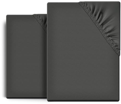 Beautex 2er Set Spannbettlaken Jersey Baumwolle Standard 90x200x45 cm Grau | atmungsaktiv, hautfreundlich, rundum elastisch, perfekte Passform, formstabil, pflegeleicht