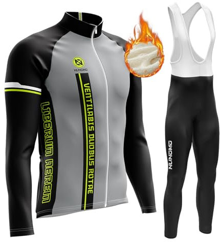 Abbigliamento Completo Ciclismo Uomo Tuta Bici da Corsa Invernale Maglia MTB Manica Lunga + Salopette Imbottiti con Gel 9D MTBGel Caldo e antivento (TYPE-7B,L)