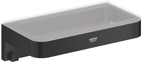 GROHE Start Cube, Seifenschale für die Dusche oder Badewanne, ohne Bohren (zum Kleben oder Bohren, inkl. Schrauben & Dübel, ohne Kleber, verdeckte Befestigung, langlebig) eckig, schwarz, 411072430