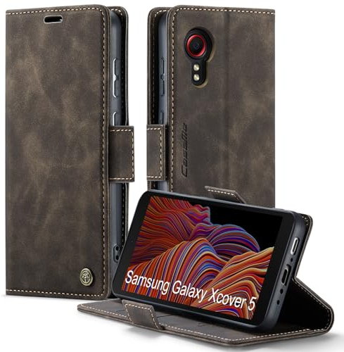 XYGLOW Handyhülle für Samsung Galaxy Xcover 5 Hülle Klappbar Premium PU Lederhülle Klapphülle【RFID Schutz】 Kartenfach Standfunktion Schutzhülle für Samsung Xcover 5 Flip Case Wallet Tasche, Kaffee