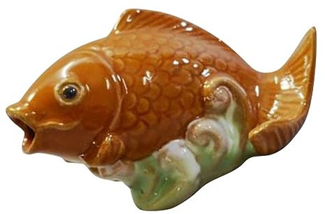 KONTONTY Sculpture Carpe en Céramique Décor Jardin, Buse Fontaine Carpe 10 Cm, Ornement Bassin Extérieur, Accessoire Pulvérisation D’Eau Décoratif, Coloris Jaune Réaliste