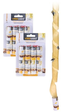 Spetebo Fliegenfänger Klebestreifen zum Aufhängen - 16 Stück - Anti Fliegen und Insekten Klebefalle - Leimrolle Fliegenfalle Fruchtfliegenfalle für Küche Bad Esszimmer Wohnzimmer ungiftig