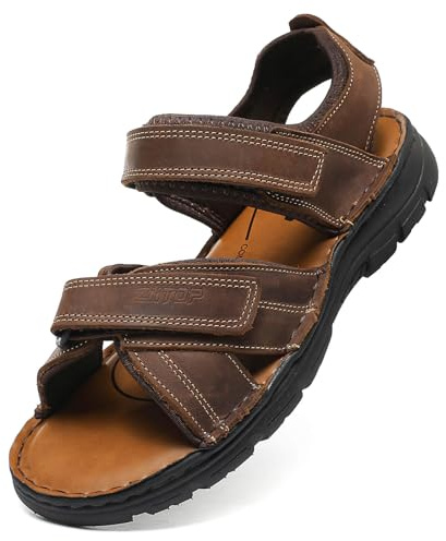 ziitop Herren Leder Sandalen Outdoor Trekkingsandalen Sommer Männer rutschfeste Leichte Trekkingschuhe Verstellbare Beach Sandalen dunkelbraun 45 EU