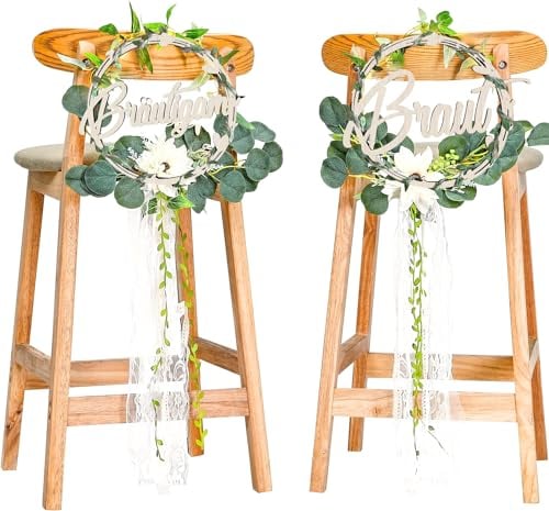 2 Stk Stuhlschilder Braut & Bräutigam Hochzeit Stuhl Banner Schild Zeichen Holz Hochzeit Stuhl mit Efeublätter deko Hochzeit Verlobungsfeier Braut und Bräutigam Hochzeit Stuhl DekoSchild (holz Farbe)