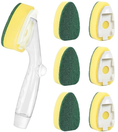 Clioran Soap Control Handle Dishwand Refills, 6 Non-Scratch Sponges, Heavy Duty Scrubber, Reusable Cellulose Materials, Dishwasher Pads Cleaning Tool
