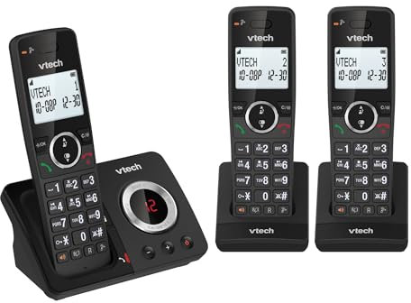 VTech ES2052 DECT Cordless Phone with Answering Machine,Call Block,Easy-to-Read Backlit Display,Landline Phone, Handsfree Speakerphone,Trio Handset (Renewed)