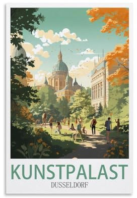 KmoNo Kunstpalast Düsseldorf Vintage-Reiseposter, 20 x 30 cm, Wanddekoration, Gemälde, Leinwand, Wandkunst, Wohnzimmer, Poster, Schlafzimmer