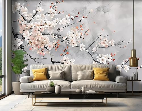 papel tapiz fotográfico flor de almendro blanco Póster de decoración de pared de dormitorio, sala de estar, mural no tejido 350CM(Ancho)*256CM(Alto)