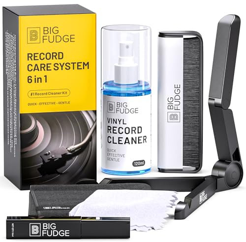 Big Fudge Complete Vinyl Record Cleaning Kit - 6-in-1 Vinyl Cleaner - incl. Carbon Fiber Brush, Stylus Cleaner, Drying Stand, Microfiber Cloth & Towel - Record Player Accessories
