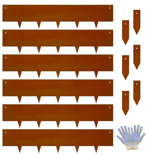 Corten Steel Landscape-40 LX 20.3 cm H Metal Garden Edging 6 FT Total Rusted Lawn Edging 6 Pcs-No-Dig Hammer Heavy Duty Steel Edging-Bendable Border Strips for Lawn Yard Courtyard Pathway-6 Clips